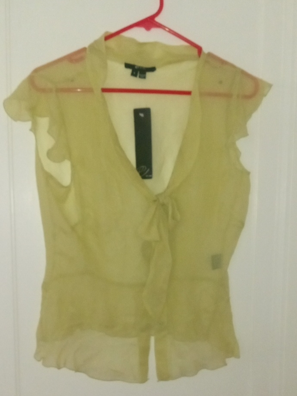 NWT Sheer Tie-Front Women’s Top yellow E by ECI